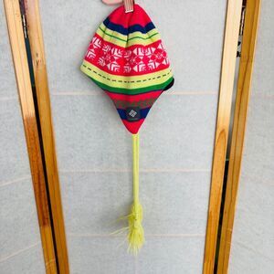 Columbia Winter Youth Knit Hat Fleece Lined Tassels Ear Flaps Fair Isle‎ Nordic